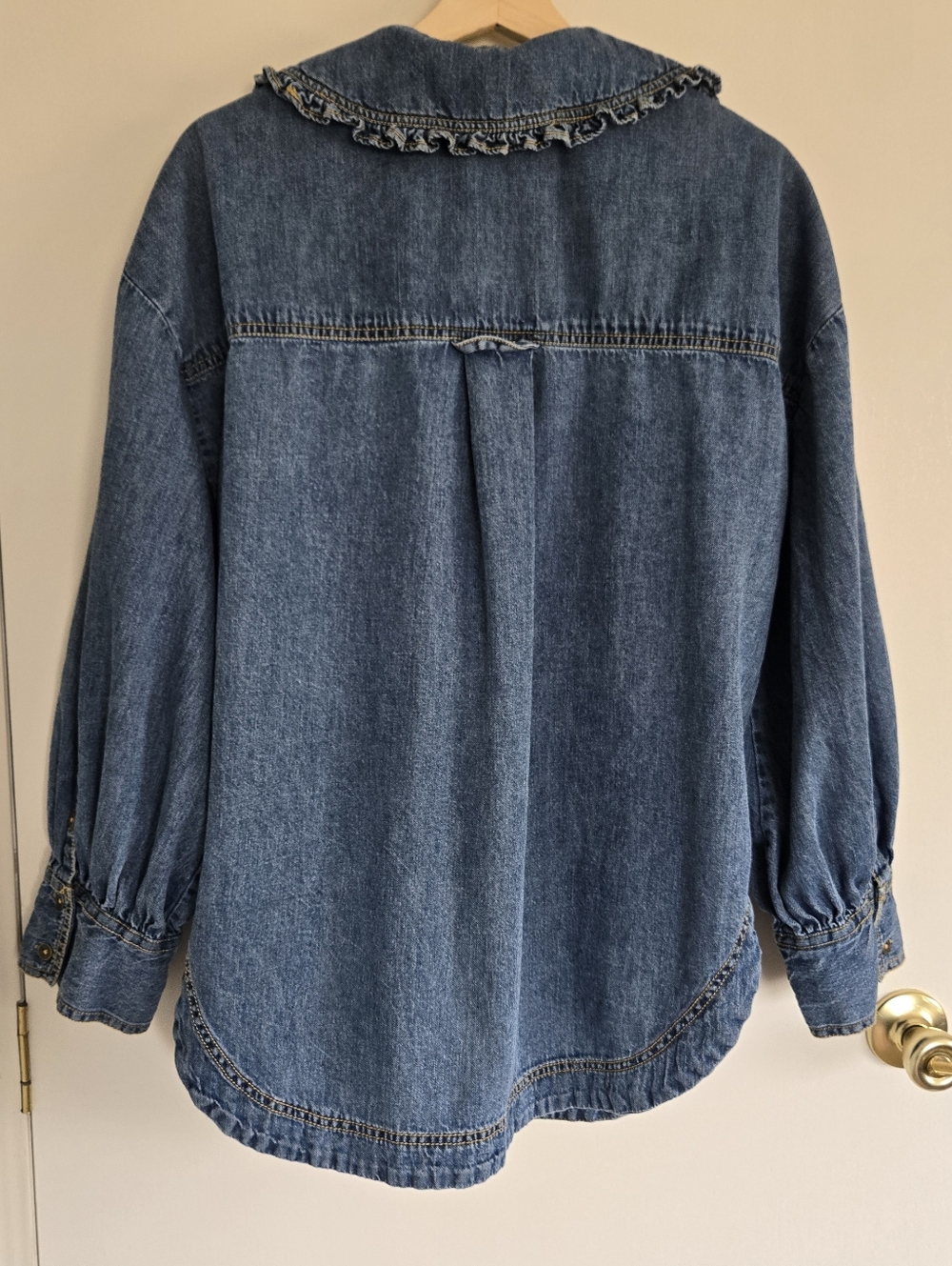 Pilcro Denim Button-Up Shirt with Frilly Prairie Collar Women's L - Picture 5 of 12
